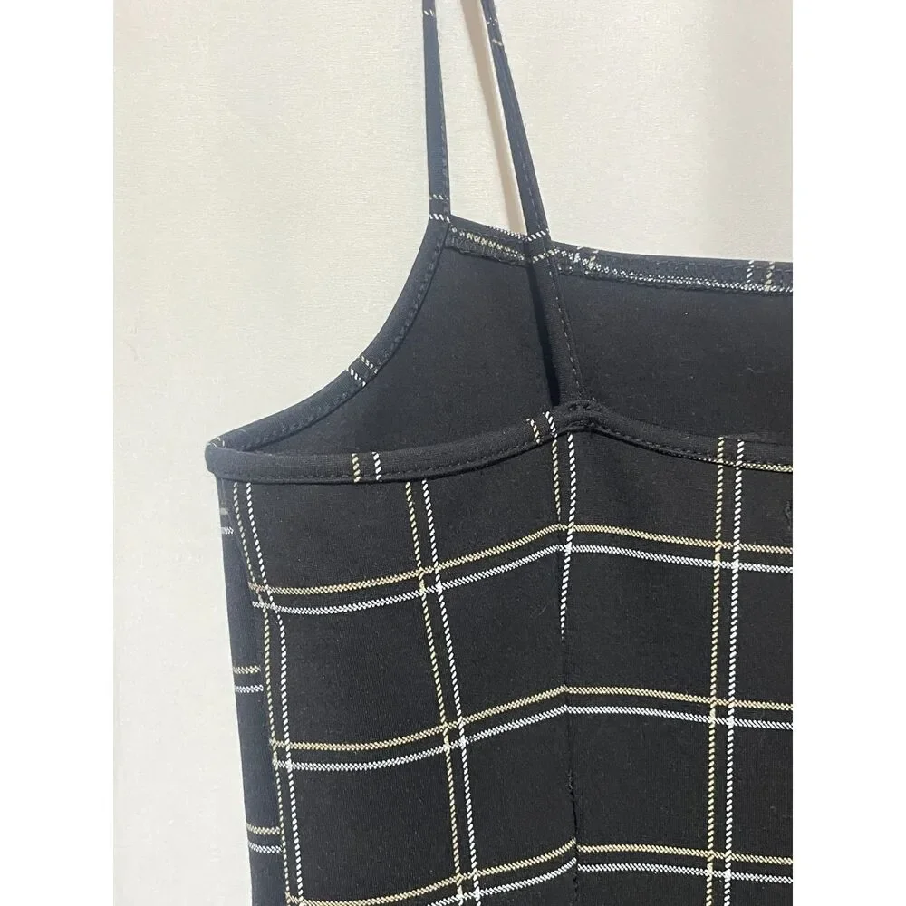 Dark Academia Mushroom Plaid Spaghetti Mini Dress